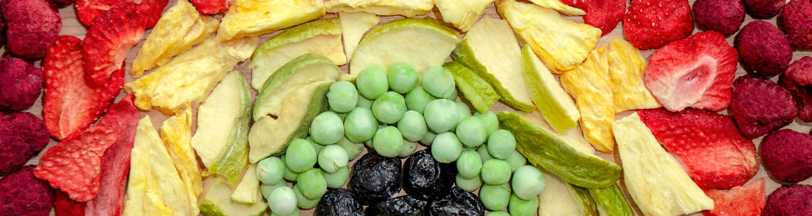 Rainbow of freeze-dried fruits