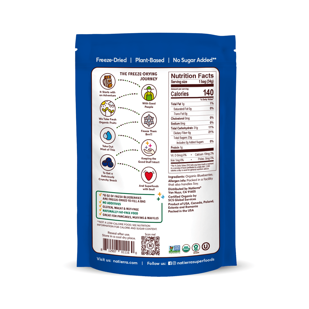 Natierra Freeze-Dried Blueberries nutritional facts