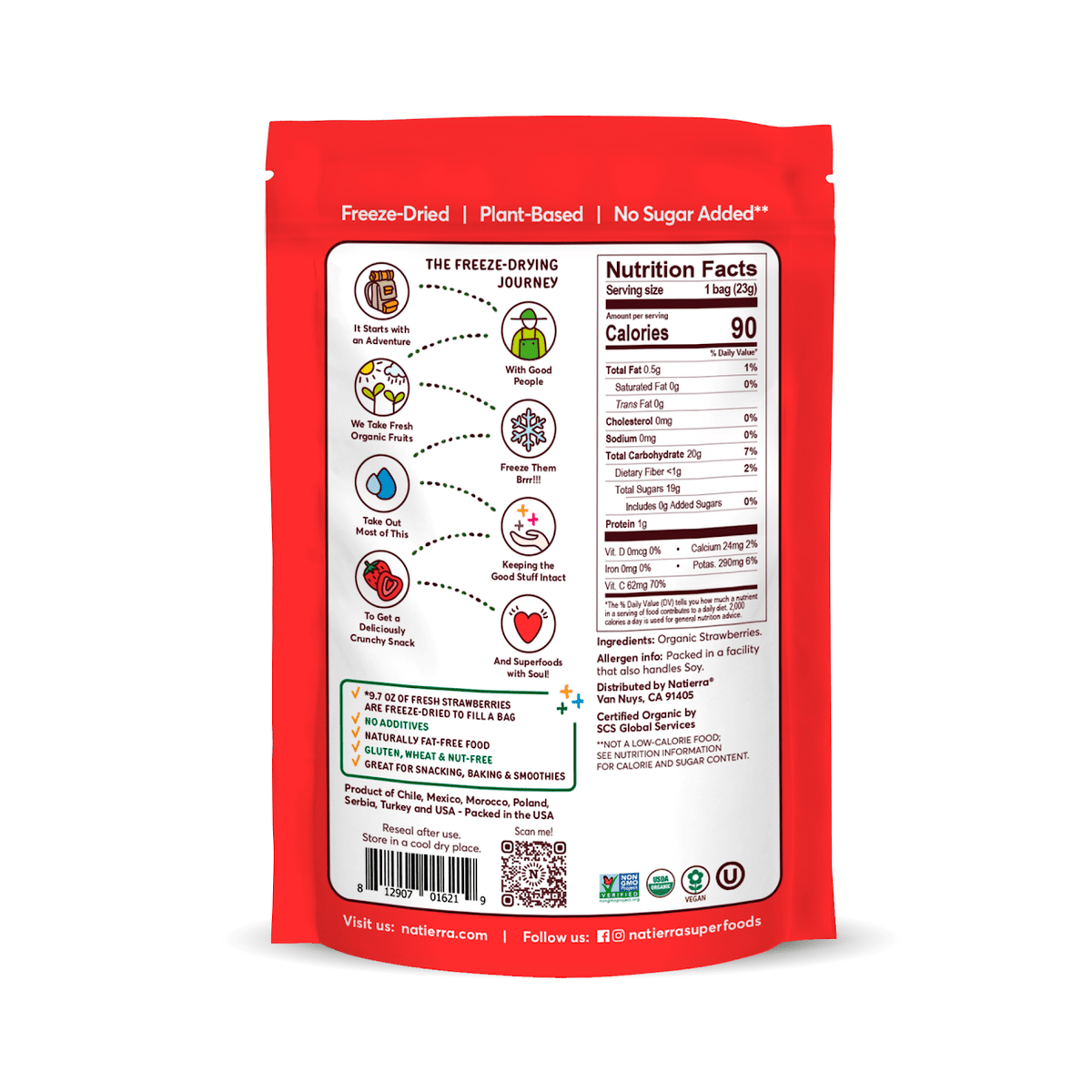 Natierra organic Freeze-Dried Strawberries nutritional facts