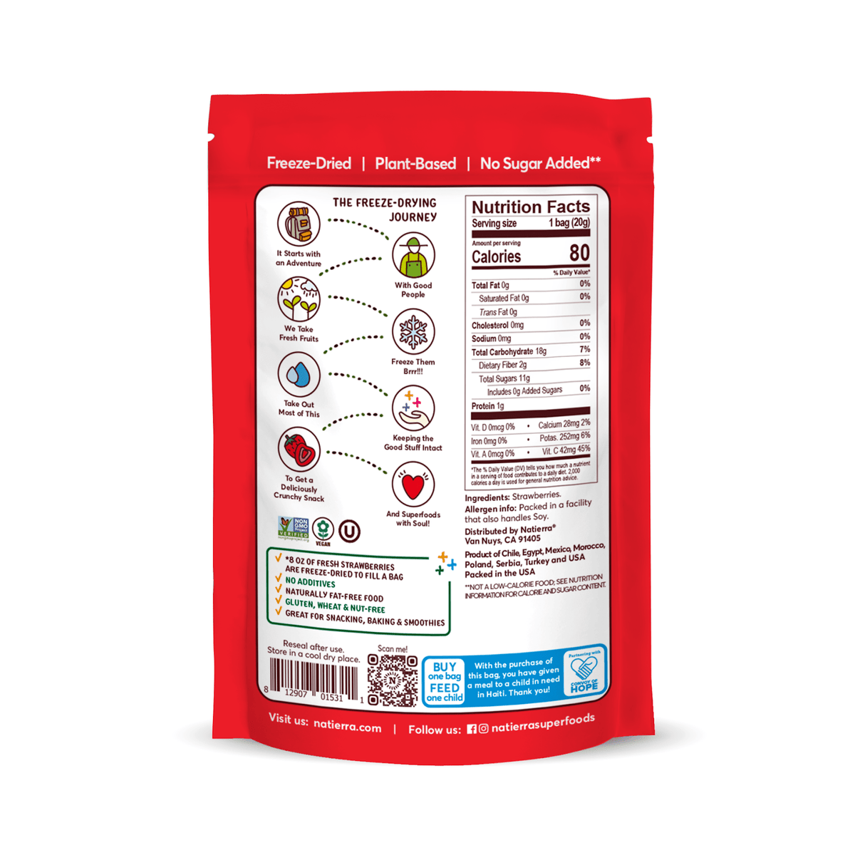 Natierra organic Freeze-Dried Strawberries nutritional facts