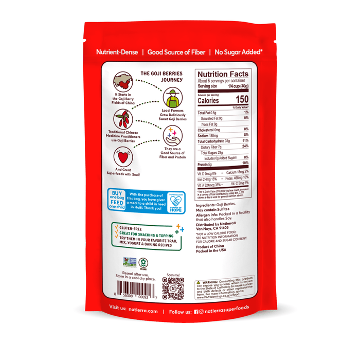 Goji Berries back of packaging