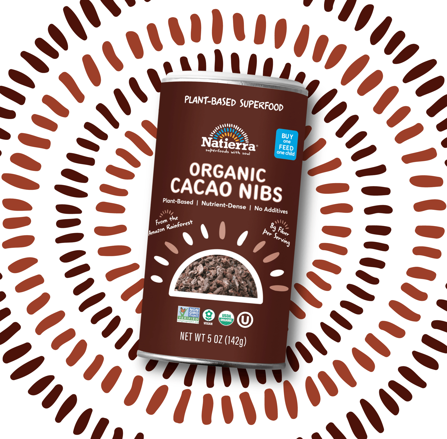 Cacao shaker packaging with seeds background