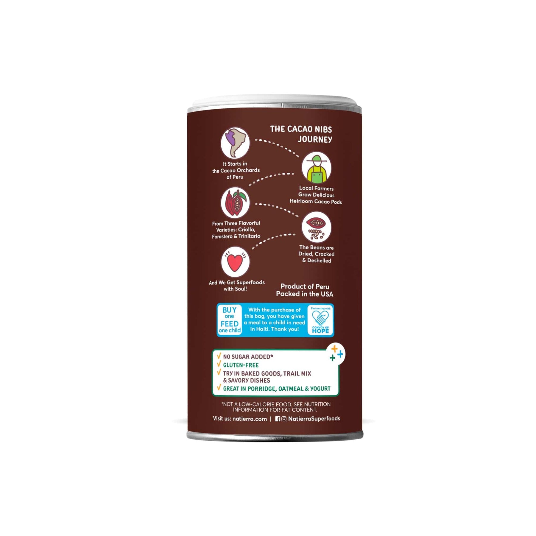 Cacao Shaker back of packaging