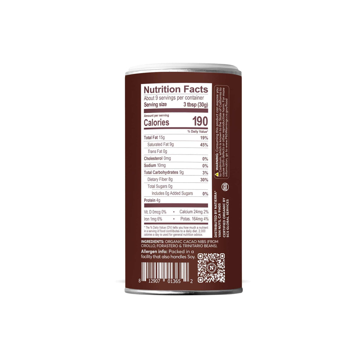 Cacao Shaker back of packaging