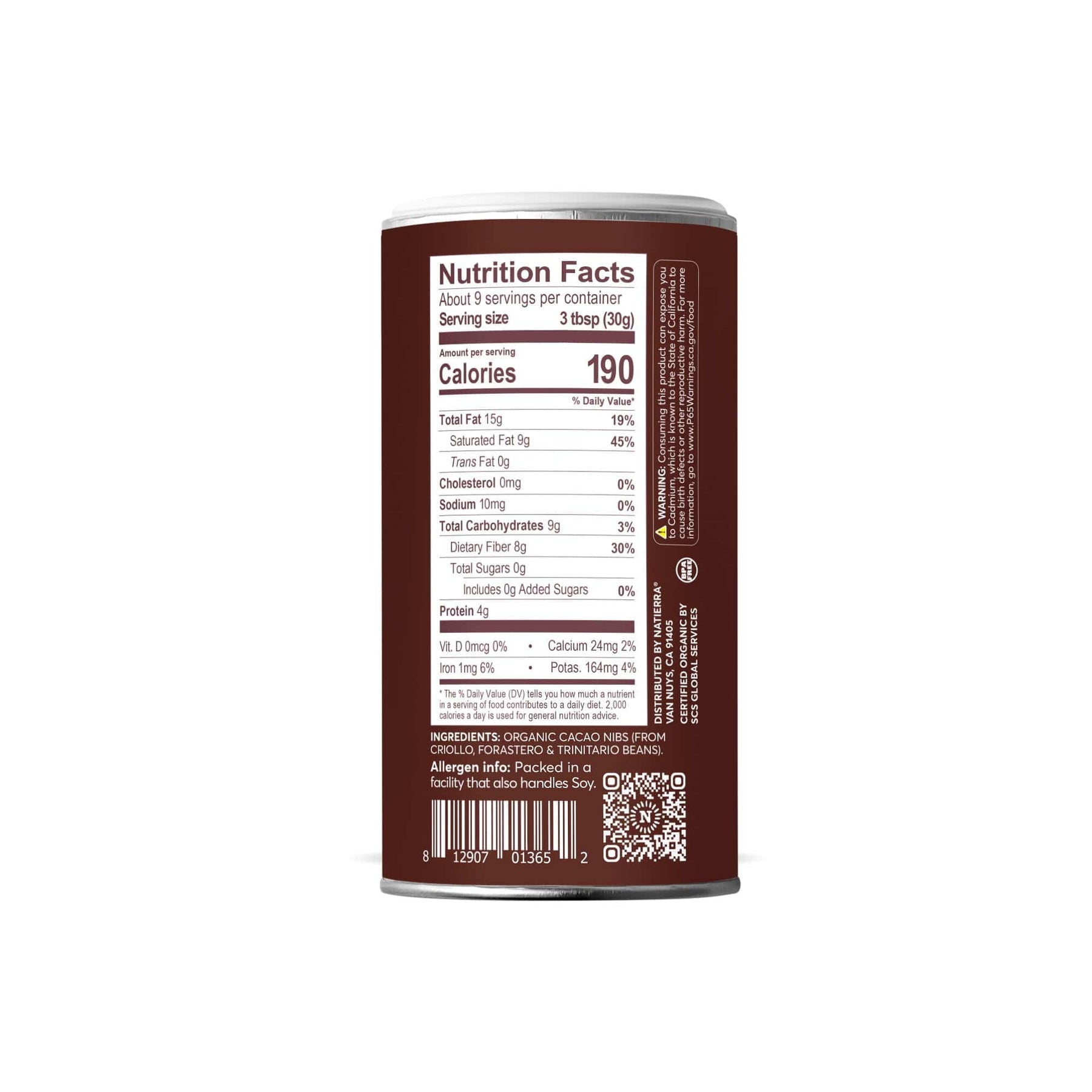 Cacao Shaker back of packaging