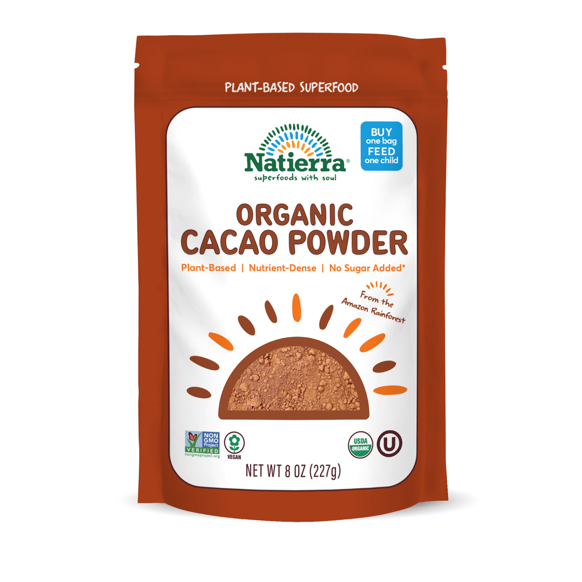 Cacao pouch packaging with white background