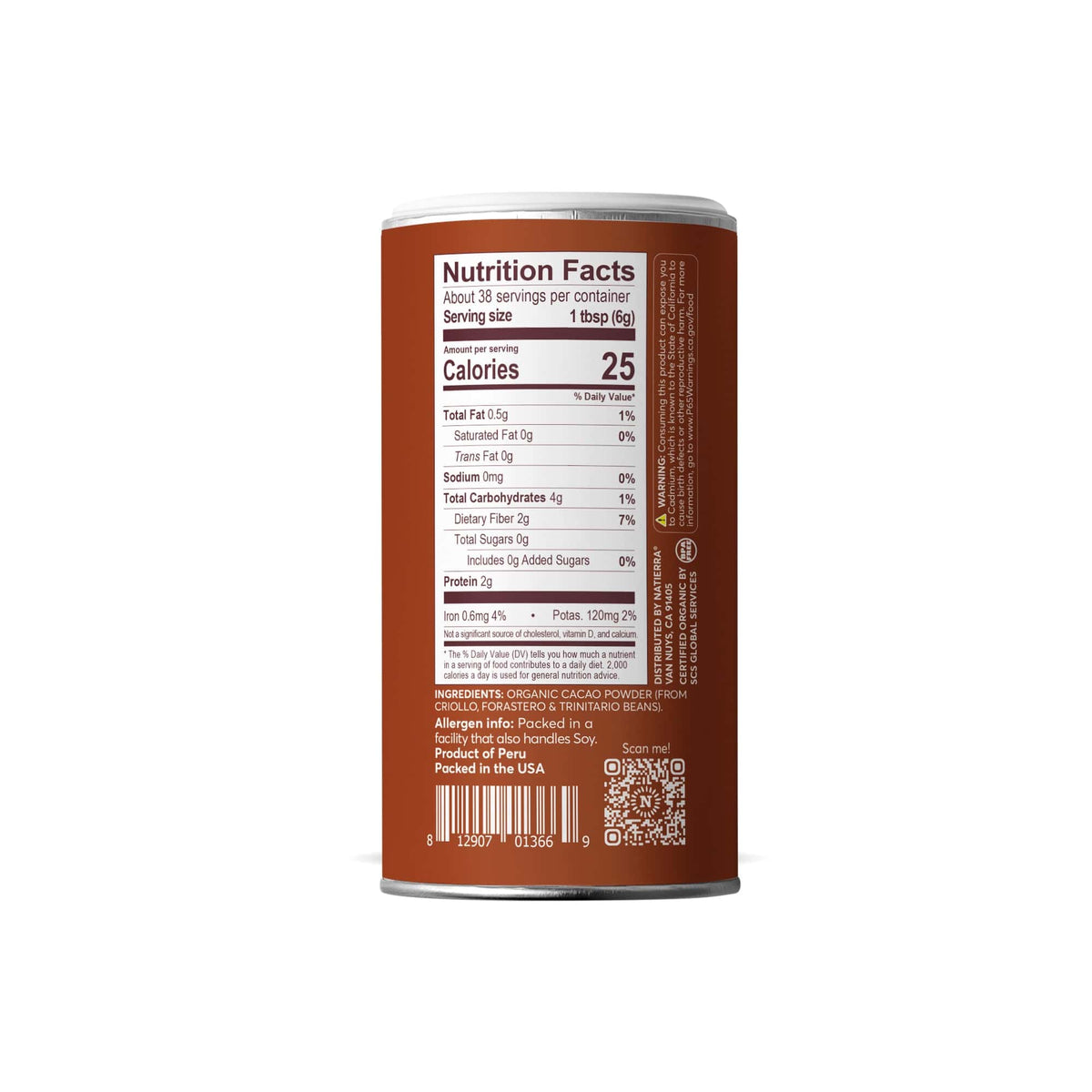 Cacao Shaker back of packaging