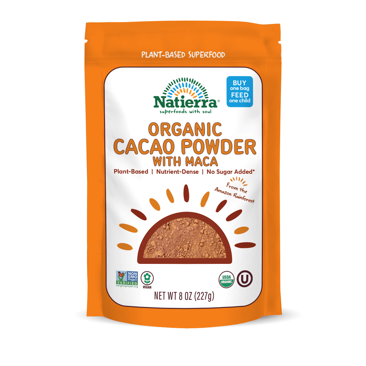 Cacao with Maca pouch packaging with white background