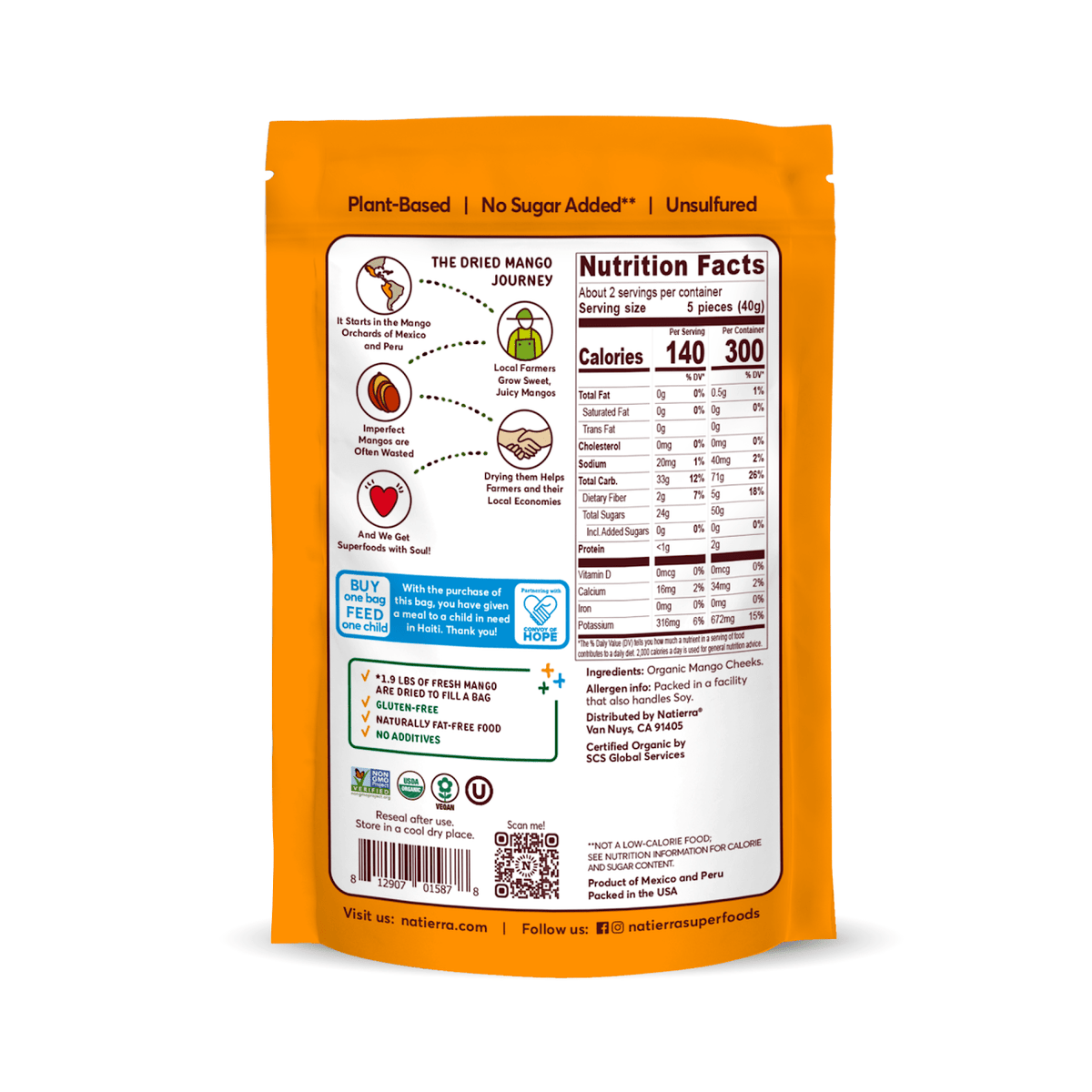 Back of packaging : Dried Mango cheeks
