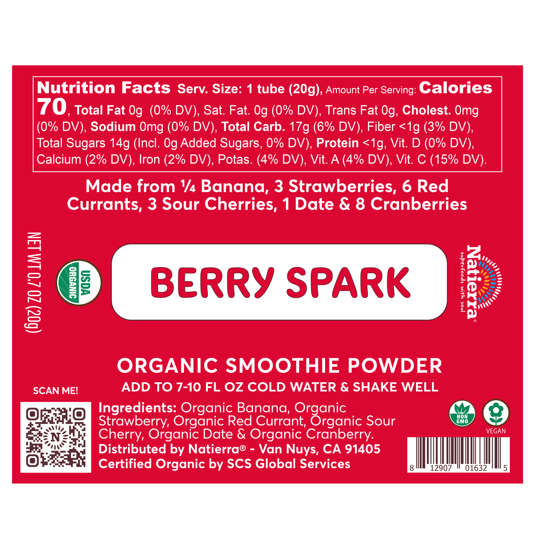 Natierra Berry Spark Smoothie Powder nutrition facts