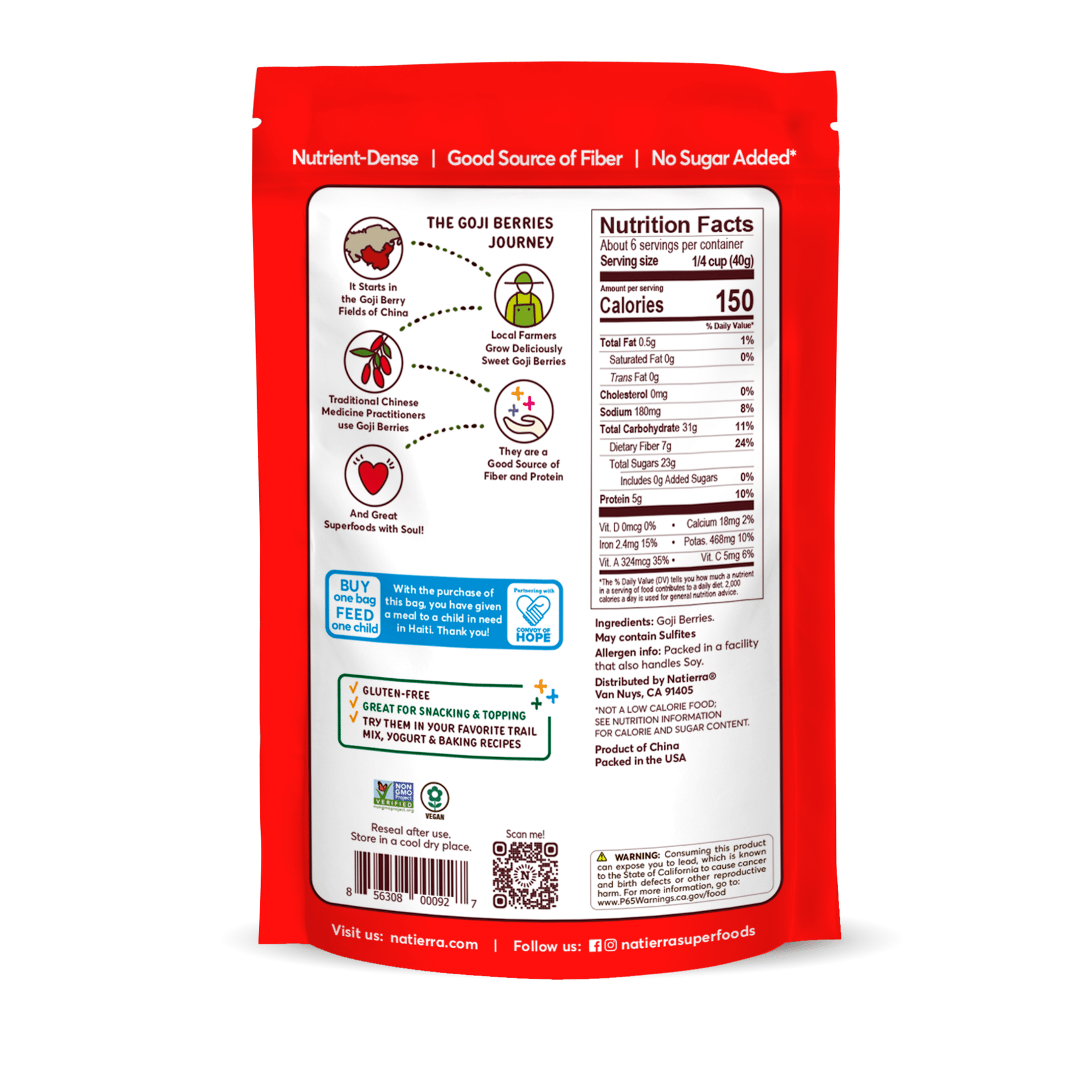 Natierra Goji Berries nutritional facts