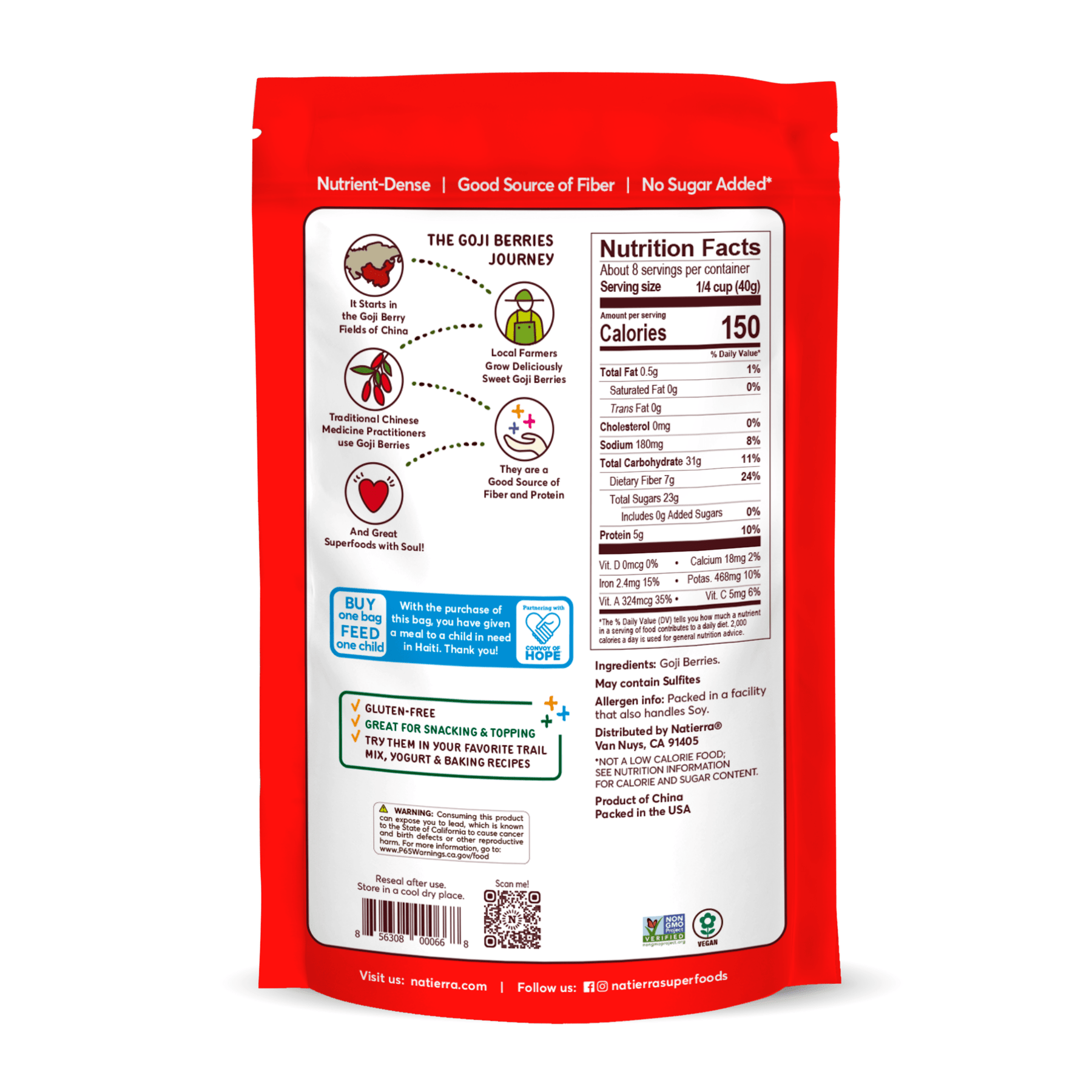 Natierra Goji Berries nutritional facts