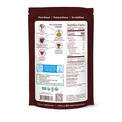 Natierra Organic Cacao Nibs bag with nutrition facts, journey and main product claims