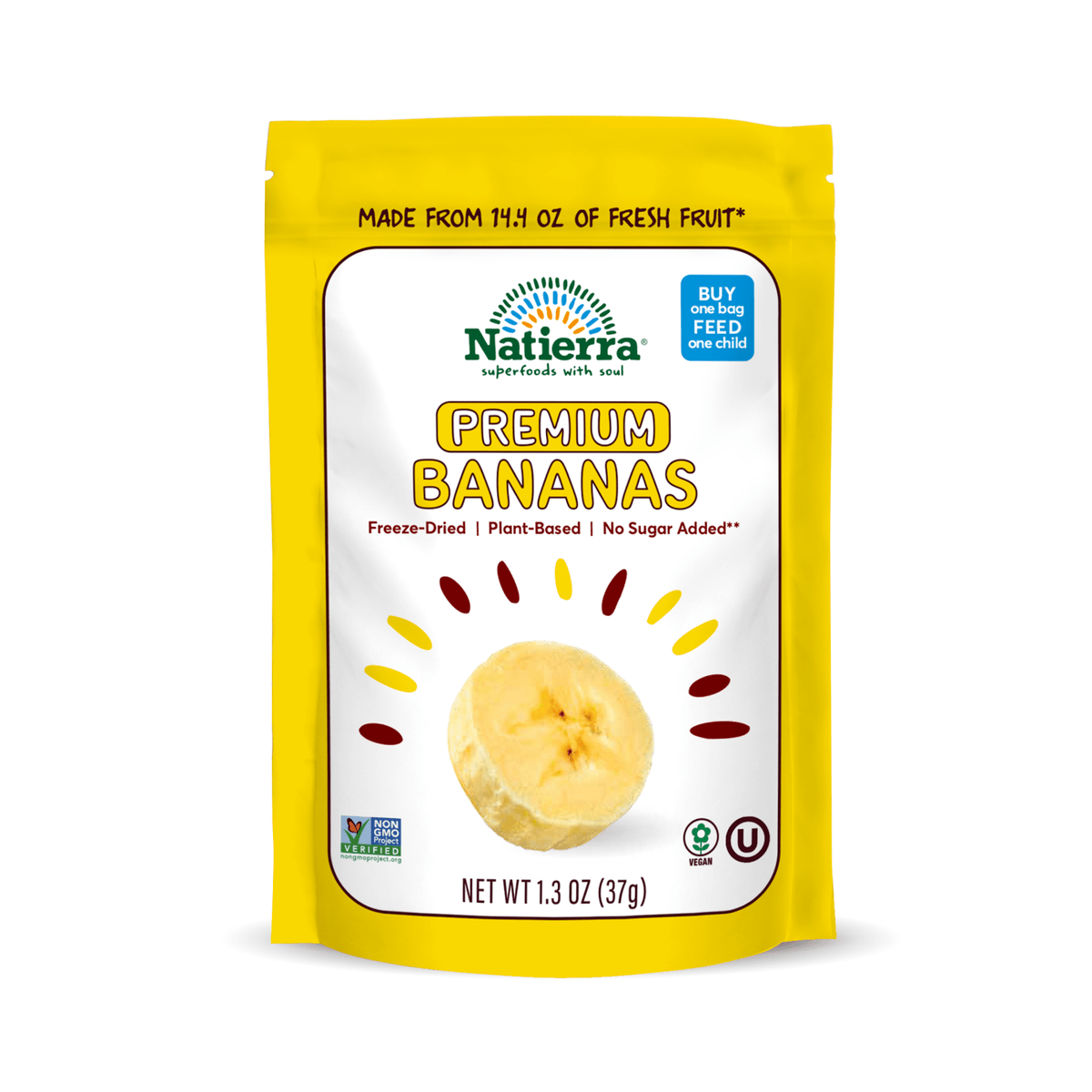 Natierra Premium Freeze-Dried Bananas 1.3 oz Bag