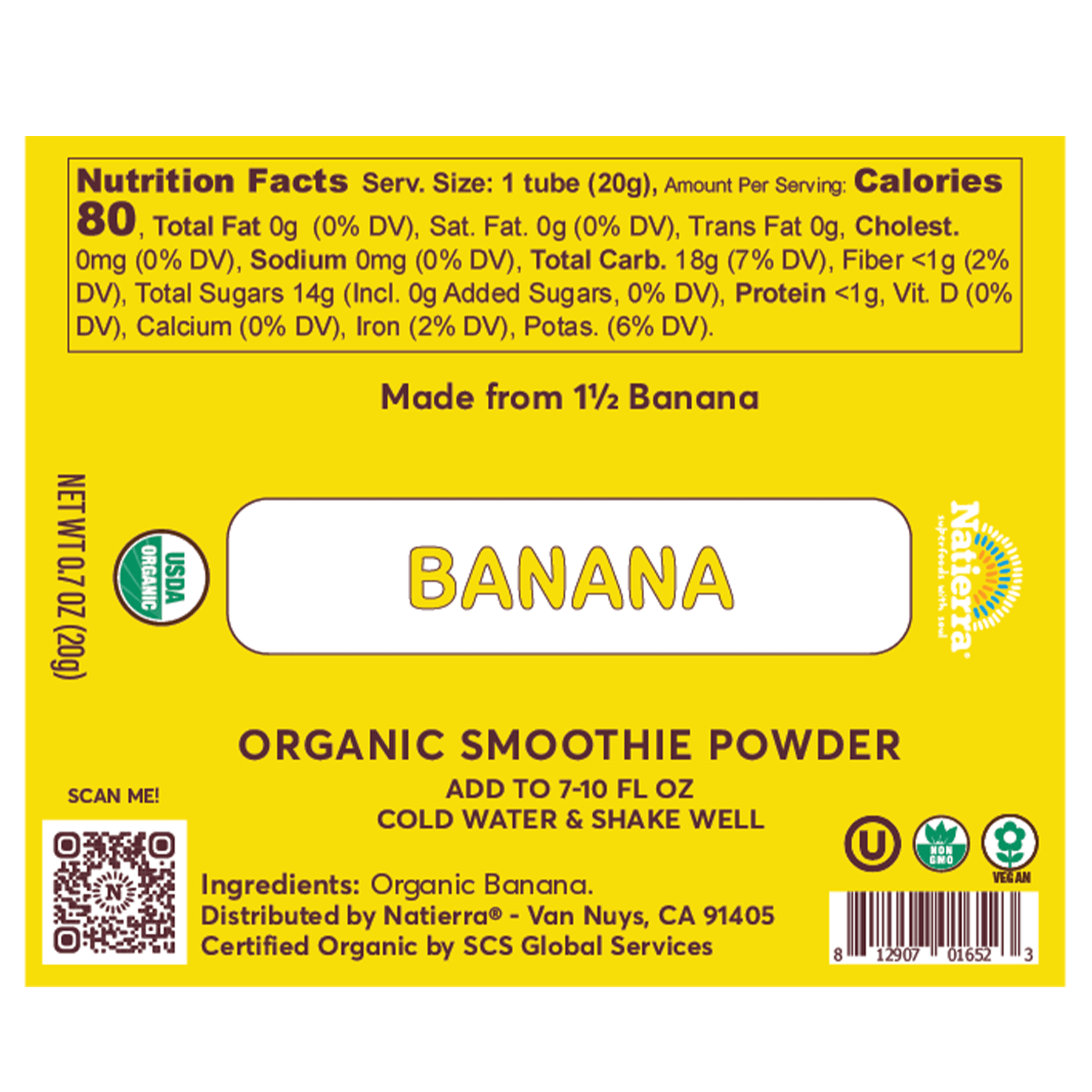 Natierra Organic Banana Smoothie Powder Nutrition facts