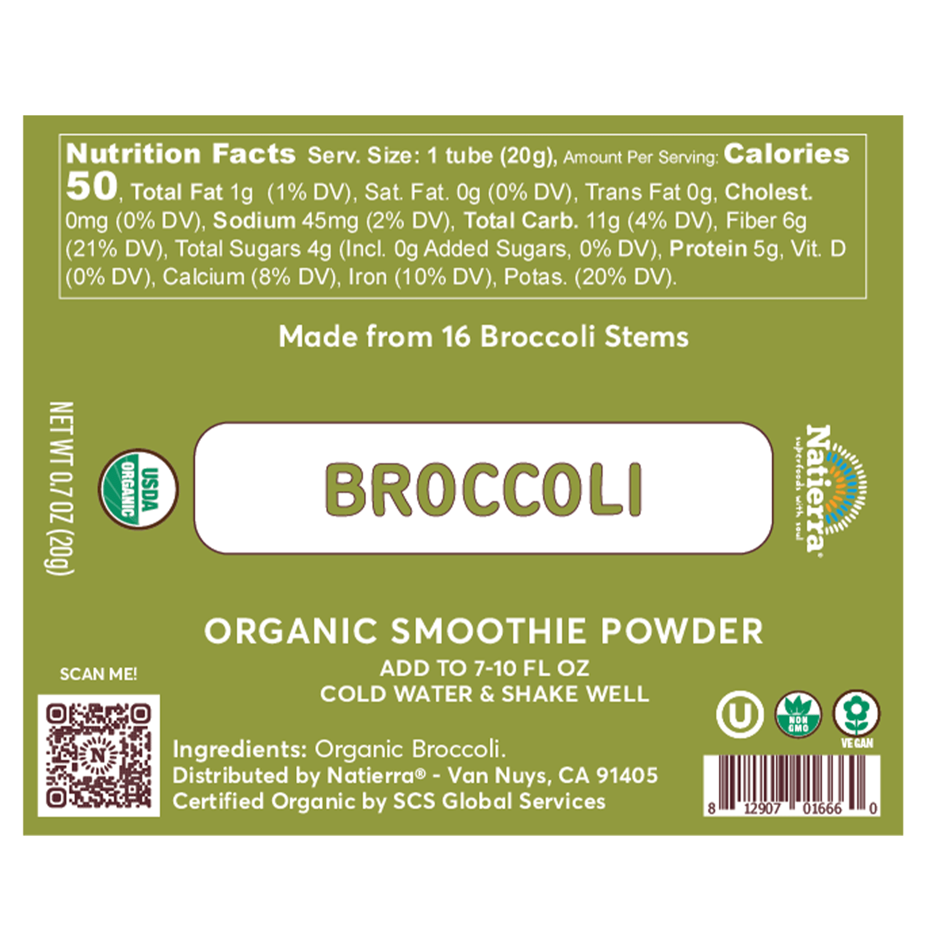 Natierra Organic Broccoli Smoothie Powder nutrition facts