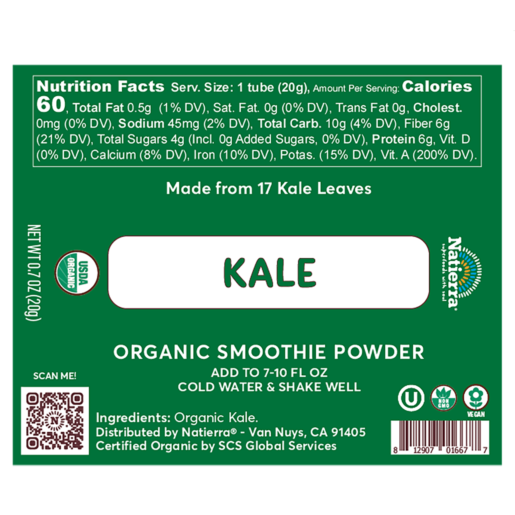Natierra Organic Kale Smoothie Powder nutrition facts