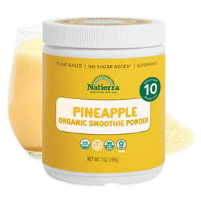 Natierra Pineapple Organic Smoothie jar with glass and powder in the background thumbnail