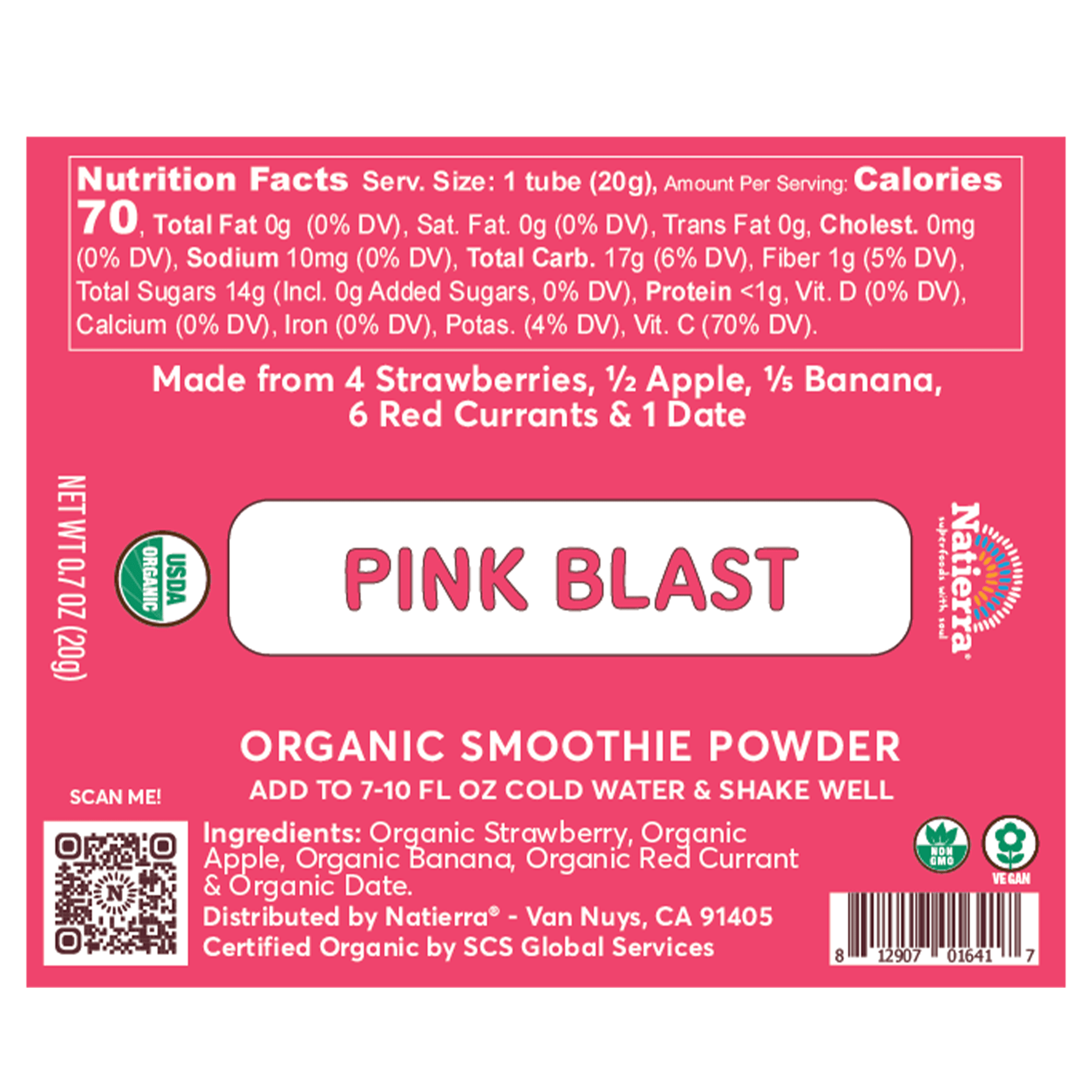 Natierra Pink Blast Smoothie Powder nutrition facts