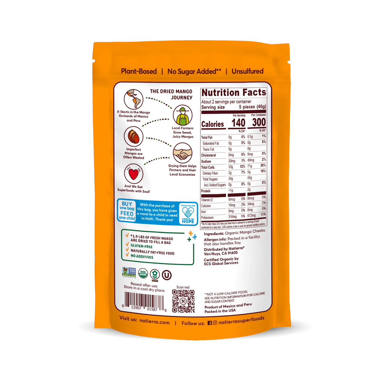 Natierra Dried Mango cheeks nutritional facts