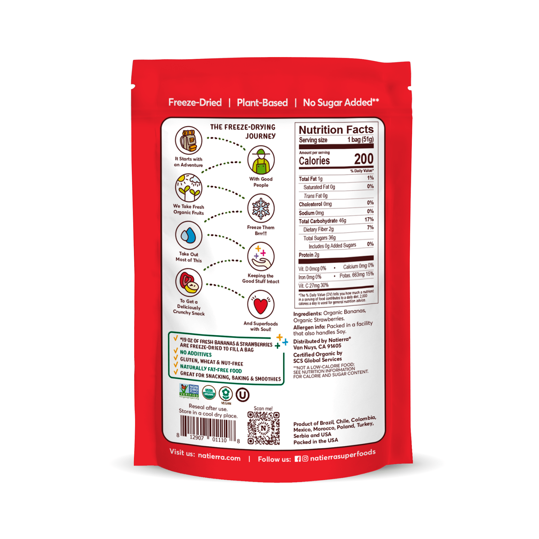 Natierra Freeze-Dried Bananas and Strawberries nutritional facts