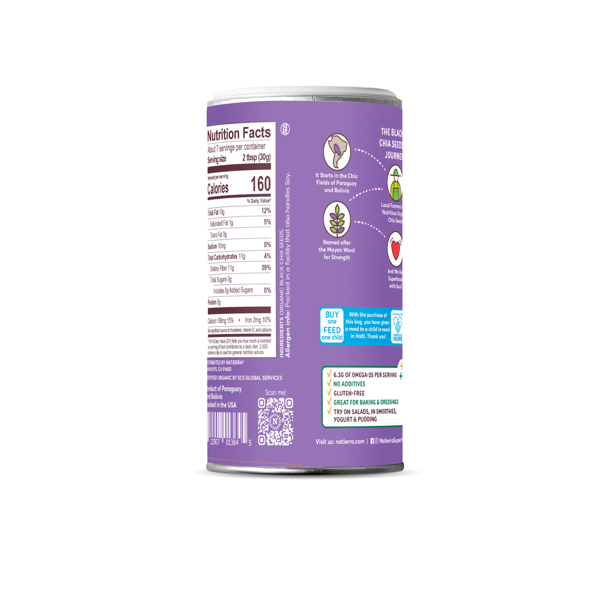 Natierra Organic Black Chia Seeds Shaker nutrition facts, main product claims and journey