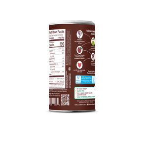 Natierra Organic Cacao Nibs shaker with nutrition facts and main product claims