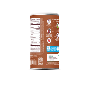Natierra Organic Cacao Powder shaker nutrition facts and main product claims
