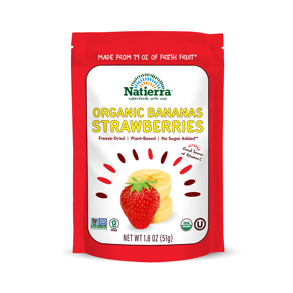 Natierra Organic Freeze-Dried Bananas and Strawberries 1.8 oz Bag 