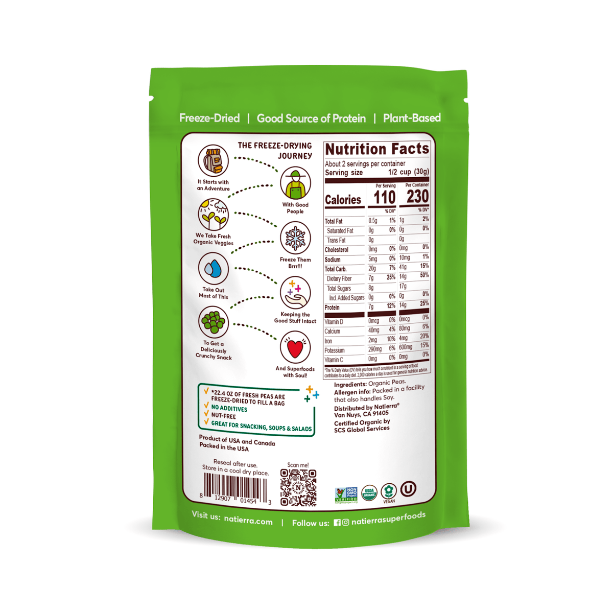 Natierra Organic Freeze-Dried Peas nutritional facts