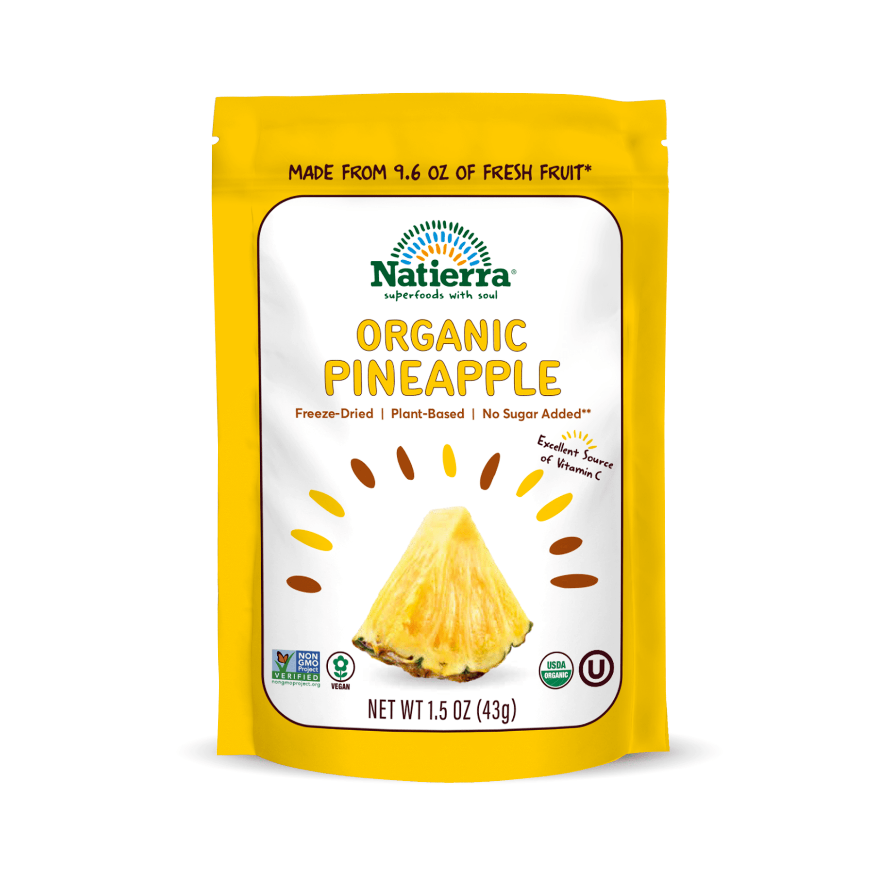 Natierra Organic Freeze-Dried Pineapple 1.5 oz Bag