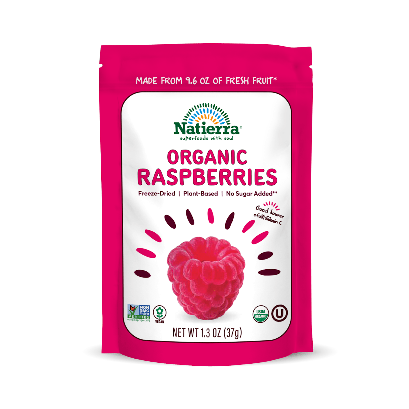 Natierra Organic Freeze-Dried Raspberries 1.3 oz Bag 