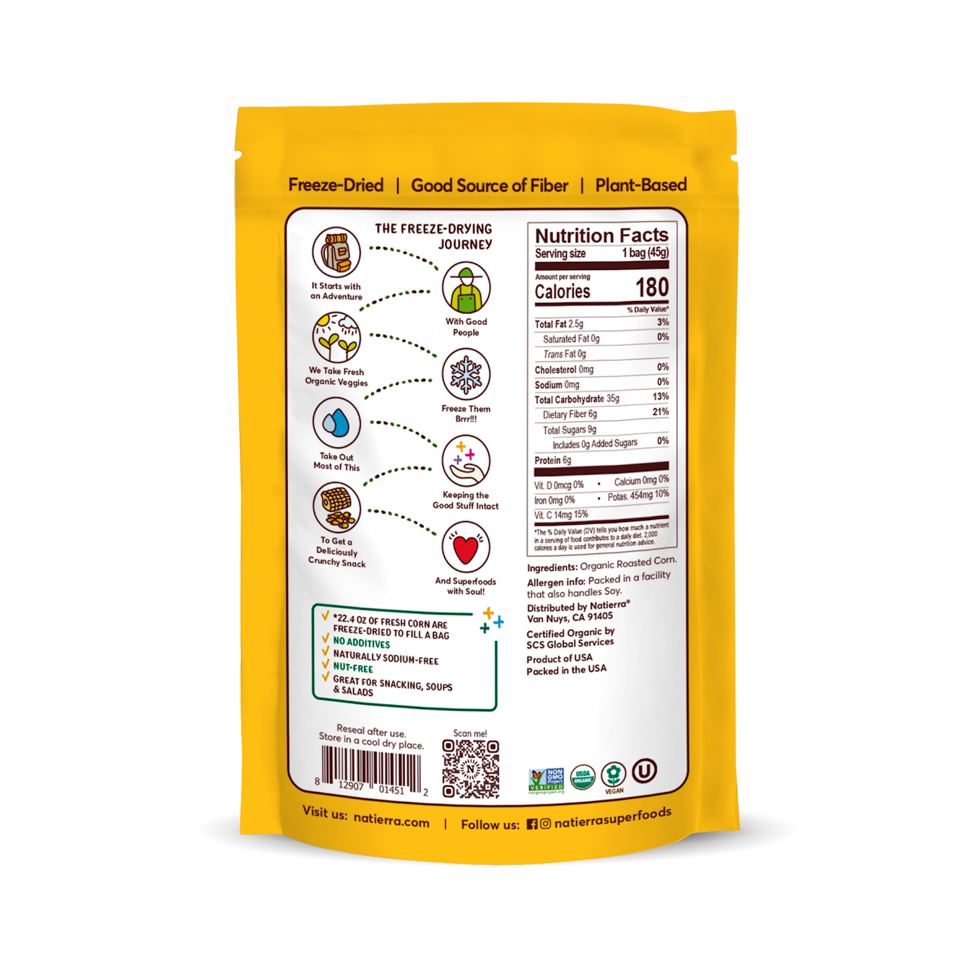 Natierra Organic Freeze-Dried Roasted Corn nutritional facts