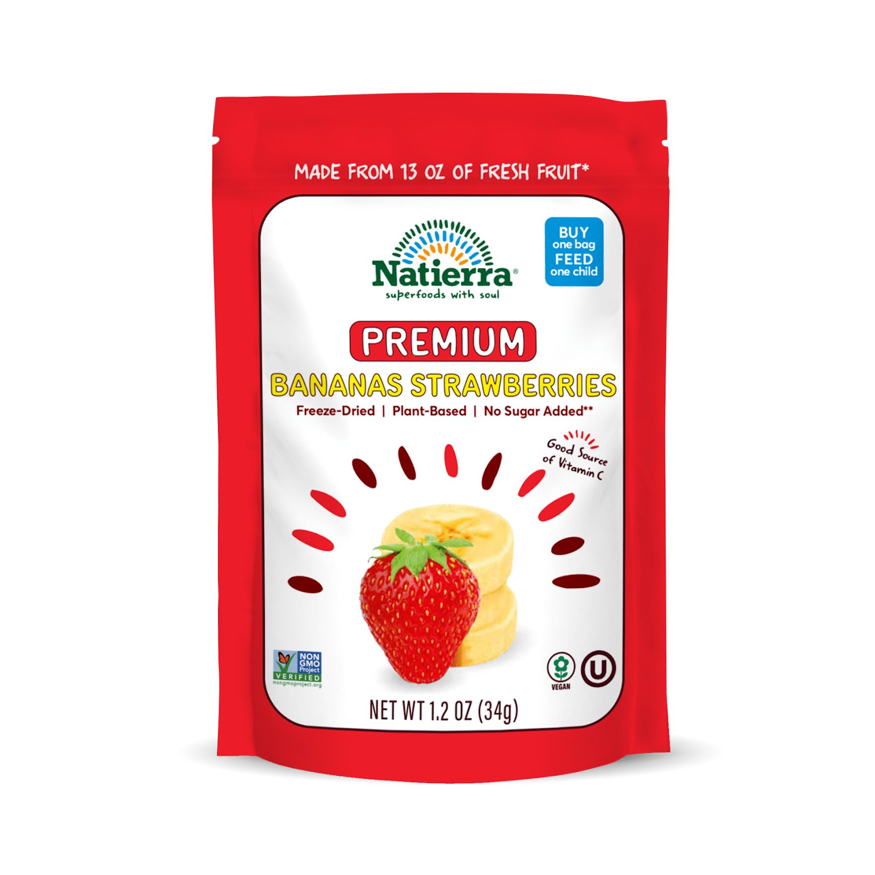 Natierra Premium Freeze-Dried Bananas and Strawberries 1.2 oz bag