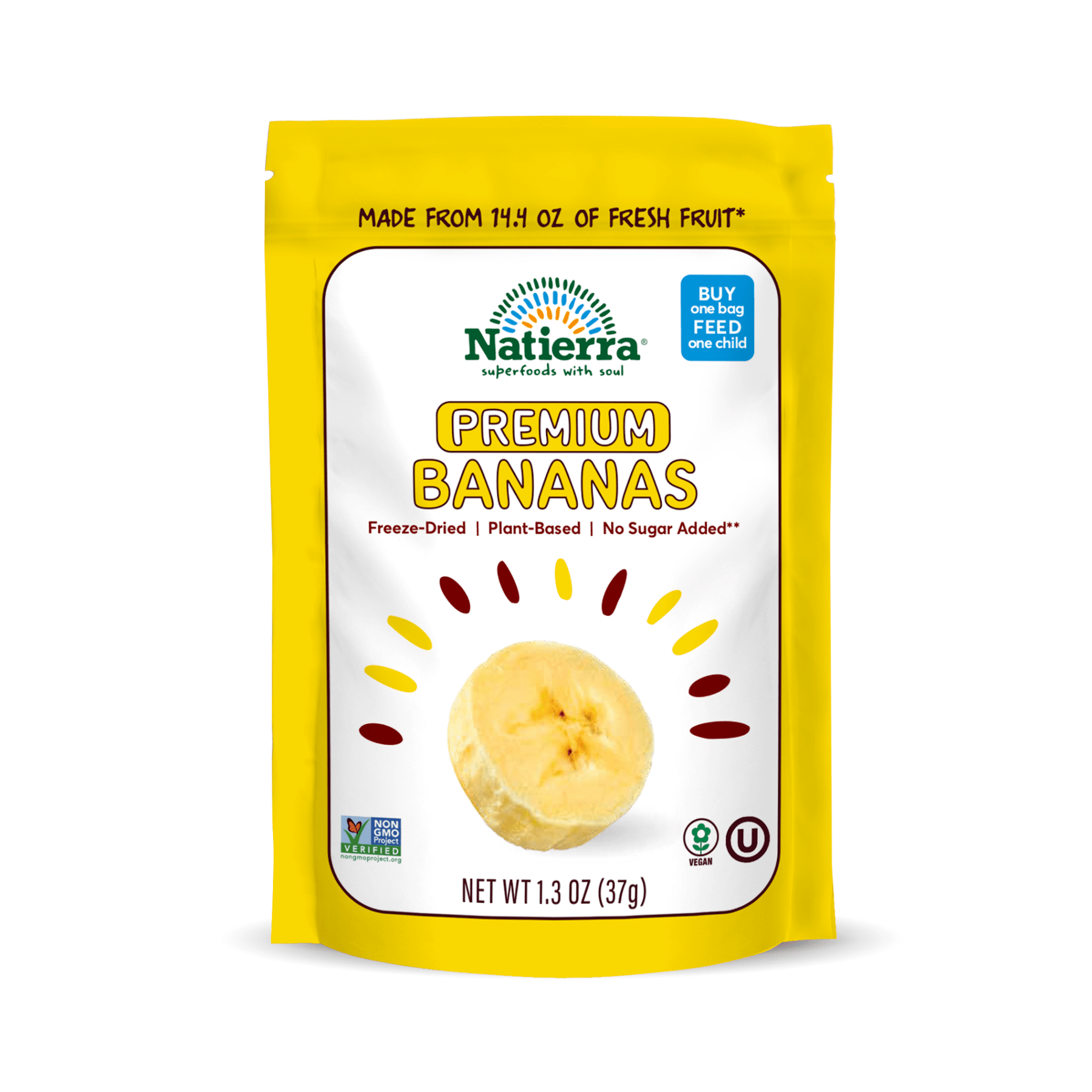 Natierra Premium Freeze-Dried Bananas 1.3 oz Bag 