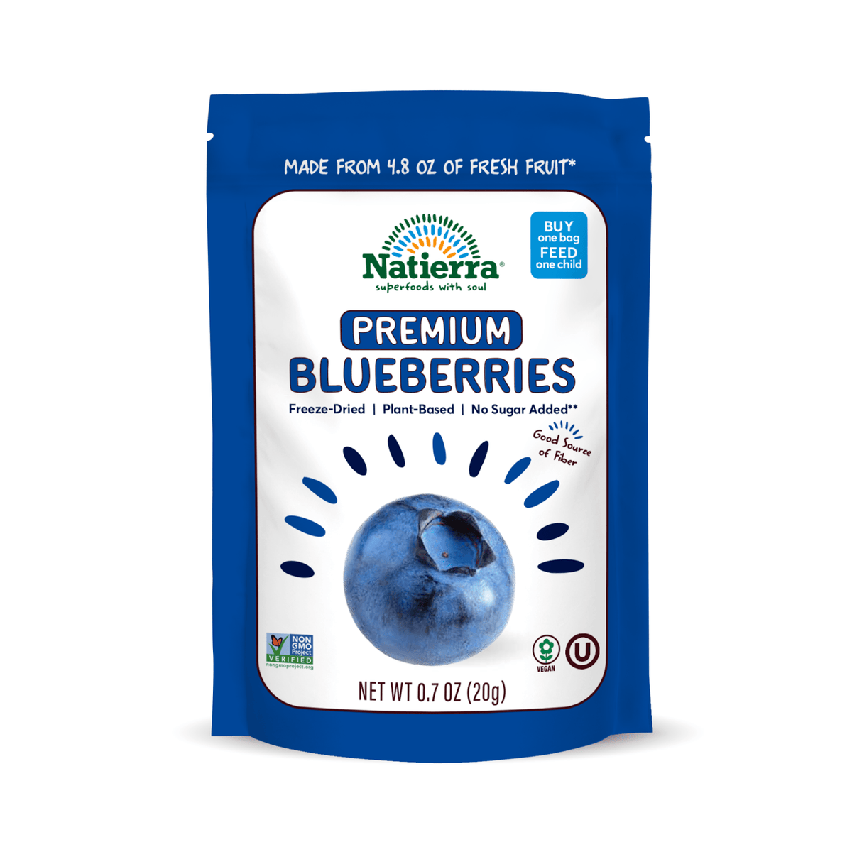 Natierra Premium Freeze-Dried Blueberries 0.7 oz Bag 