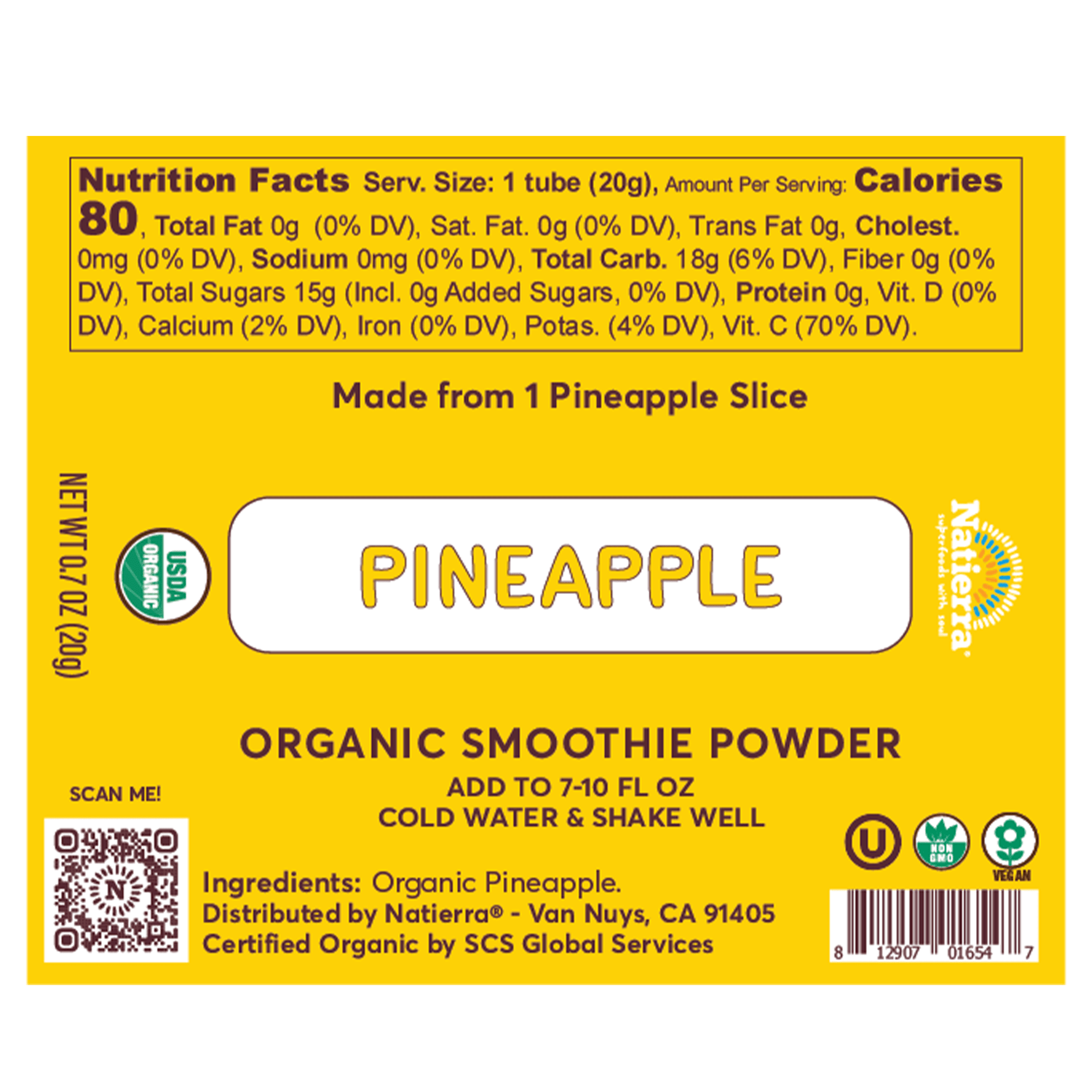 Natierra Organic Pineapple Smoothie Powder nutrition facts