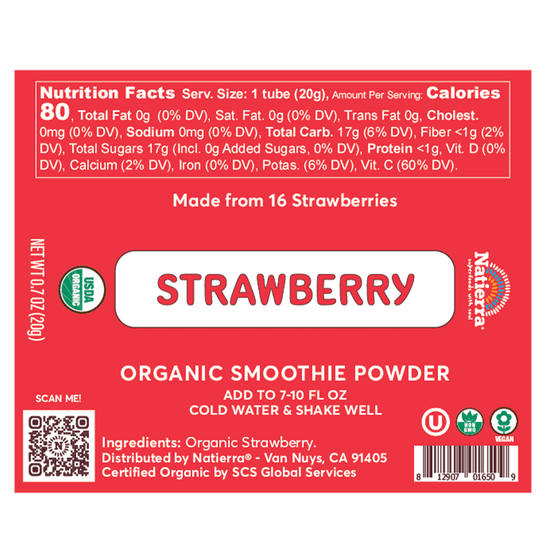 Natierra Strawberry Smoothie Powder nutrition facts