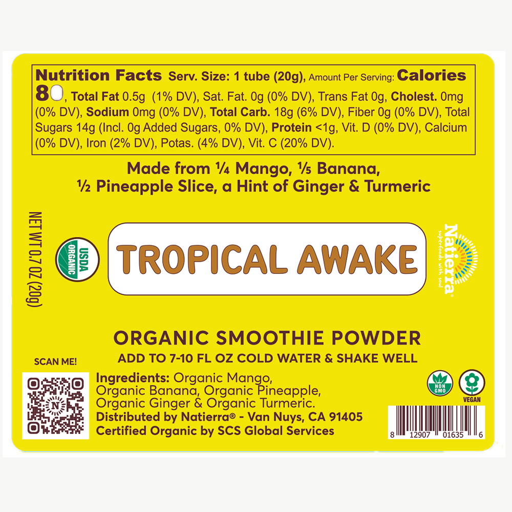 Natierra Tropical Awake Organic Smoothie Powder nutritional facts